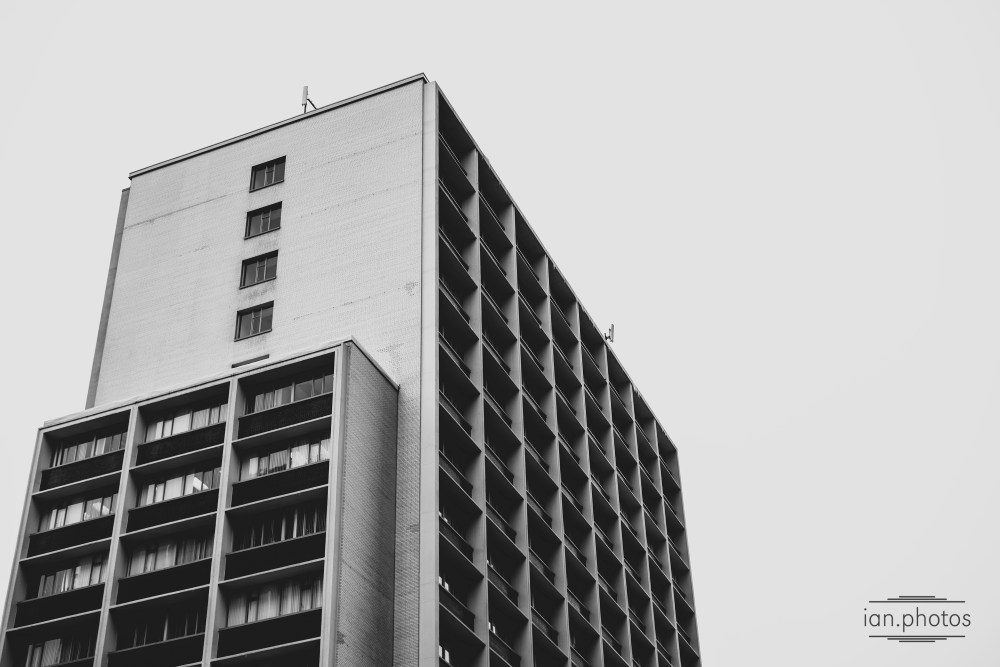 Glazed brick adorns the outside of this Apartment Building downtown Toronto. 
